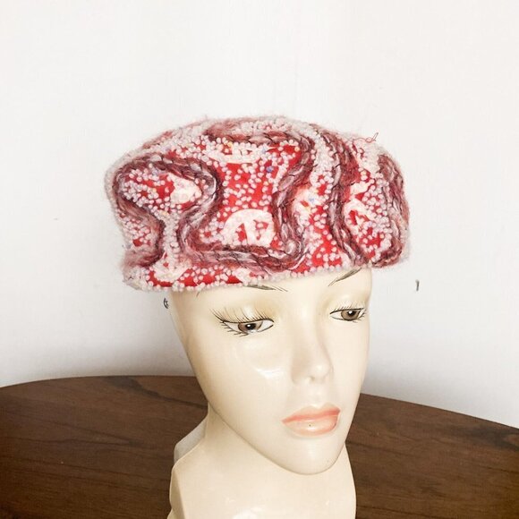 Vintage Evelyn Varon Textured Geometric Print Pill Box Hat - Picture 2 of 8